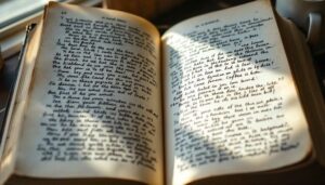Aufgeschlagenes Buch mit dicht beschriebenen handschriftlichen Seiten